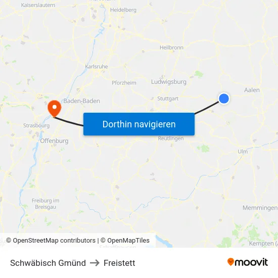 Schwäbisch Gmünd to Freistett map