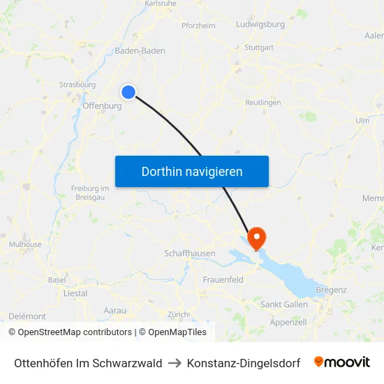 Ottenhöfen Im Schwarzwald to Konstanz-Dingelsdorf map