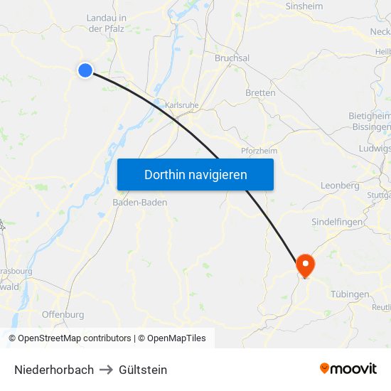 Niederhorbach to Gültstein map