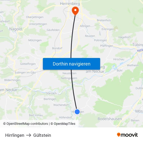 Hirrlingen to Gültstein map