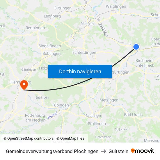 Gemeindeverwaltungsverband Plochingen to Gültstein map