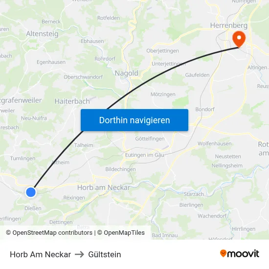 Horb Am Neckar to Gültstein map