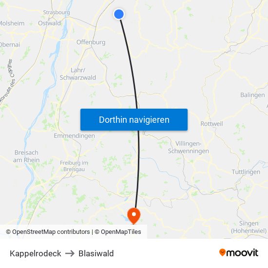 Kappelrodeck to Blasiwald map