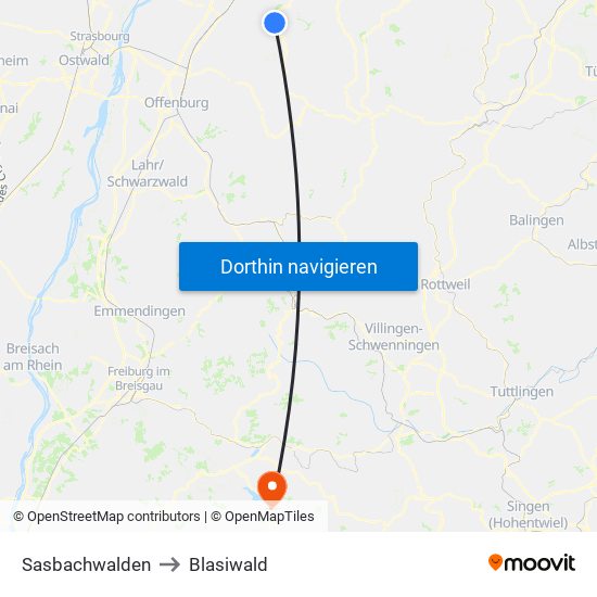 Sasbachwalden to Blasiwald map