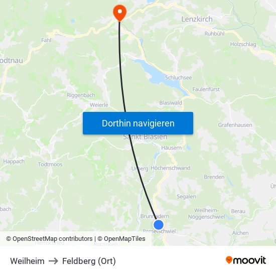 Weilheim to Feldberg (Ort) map