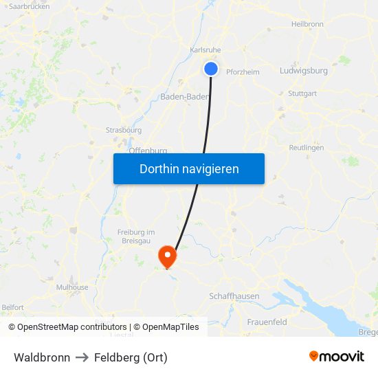 Waldbronn to Feldberg (Ort) map