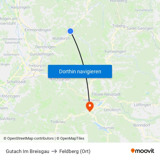 Gutach Im Breisgau to Feldberg (Ort) map