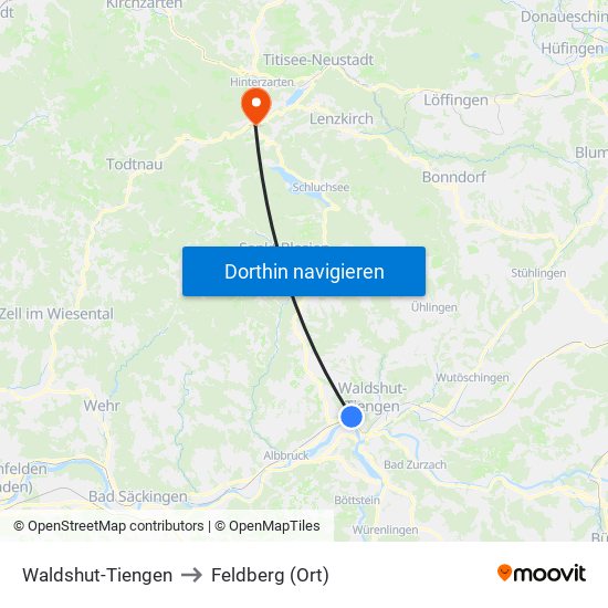 Waldshut-Tiengen to Feldberg (Ort) map