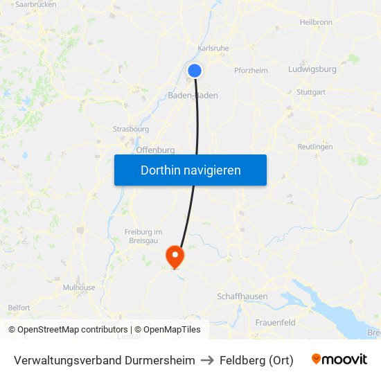 Verwaltungsverband Durmersheim to Feldberg (Ort) map
