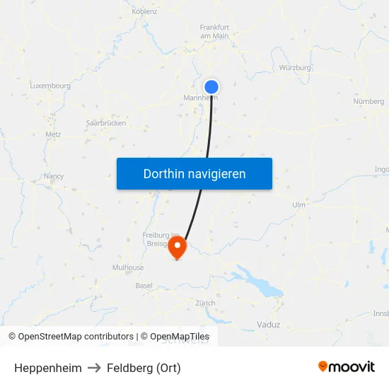 Heppenheim to Feldberg (Ort) map