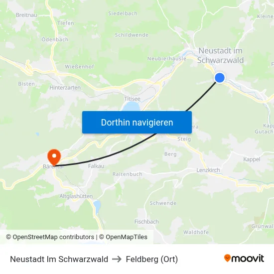 Neustadt Im Schwarzwald to Feldberg (Ort) map