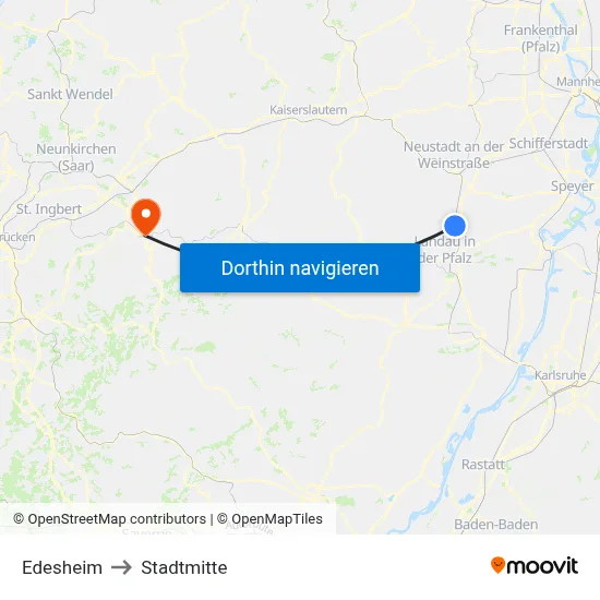 Edesheim to Stadtmitte map