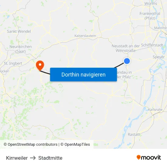 Kirrweiler to Stadtmitte map