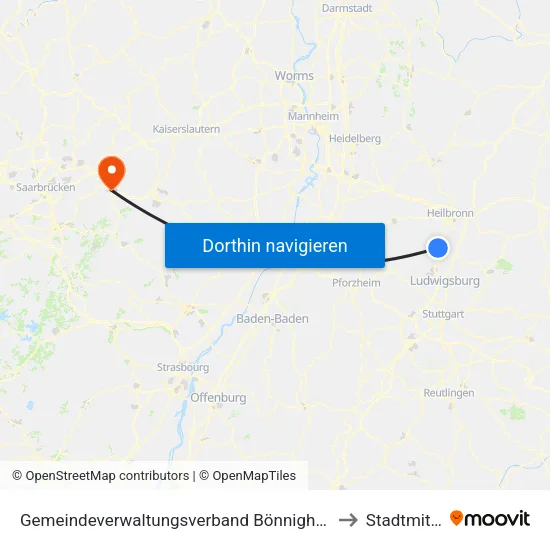 Gemeindeverwaltungsverband Bönnigheim to Stadtmitte map