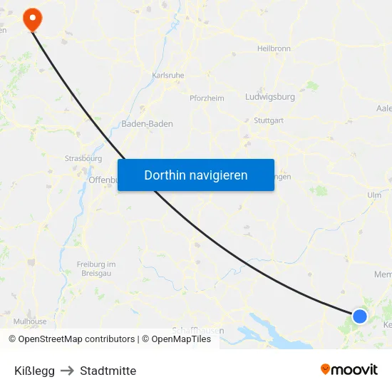 Kißlegg to Stadtmitte map