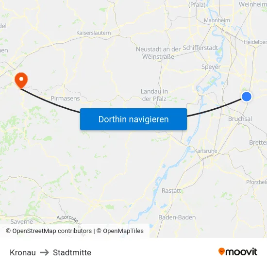 Kronau to Stadtmitte map