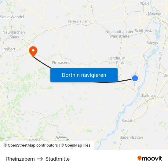 Rheinzabern to Stadtmitte map