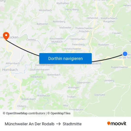 Münchweiler An Der Rodalb to Stadtmitte map
