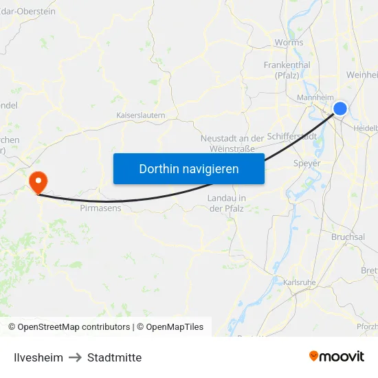 Ilvesheim to Stadtmitte map