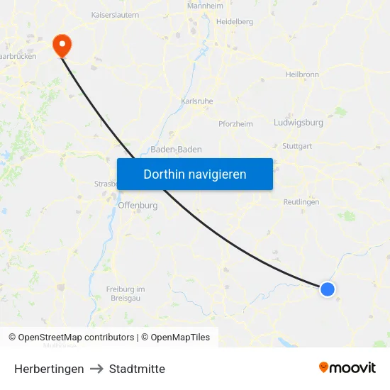 Herbertingen to Stadtmitte map