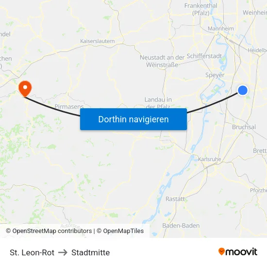 St. Leon-Rot to Stadtmitte map