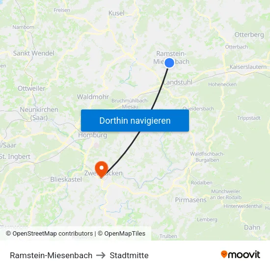 Ramstein-Miesenbach to Stadtmitte map