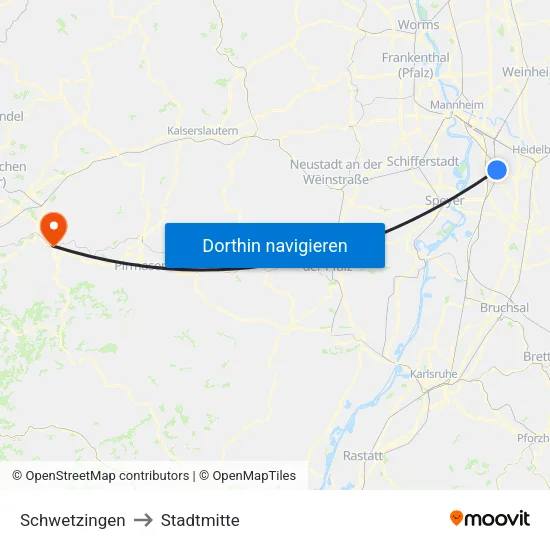 Schwetzingen to Stadtmitte map