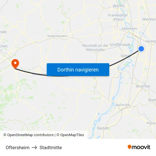 Oftersheim to Stadtmitte map