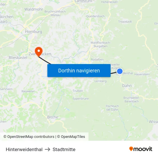 Hinterweidenthal to Stadtmitte map