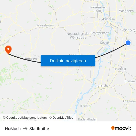 Nußloch to Stadtmitte map