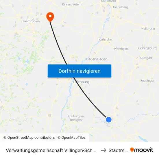 Verwaltungsgemeinschaft Villingen-Schwenningen to Stadtmitte map