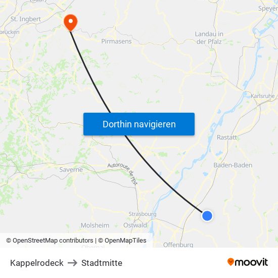 Kappelrodeck to Stadtmitte map