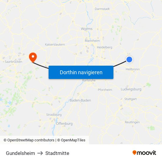 Gundelsheim to Stadtmitte map