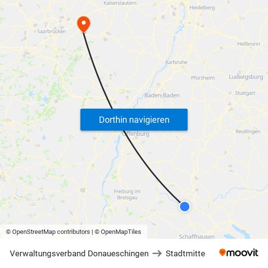 Verwaltungsverband Donaueschingen to Stadtmitte map