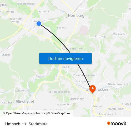 Limbach to Stadtmitte map