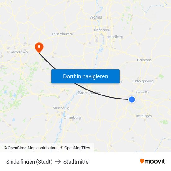 Sindelfingen (Stadt) to Stadtmitte map