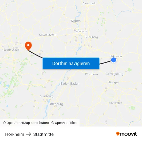 Horkheim to Stadtmitte map