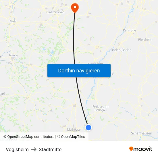 Vögisheim to Stadtmitte map
