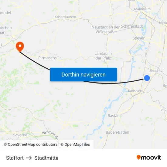 Staffort to Stadtmitte map
