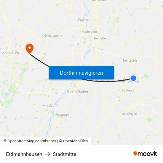 Erdmannhausen to Stadtmitte map