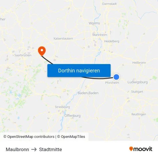 Maulbronn to Stadtmitte map