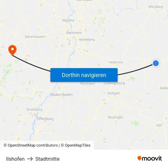 Ilshofen to Stadtmitte map