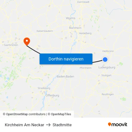 Kirchheim Am Neckar to Stadtmitte map
