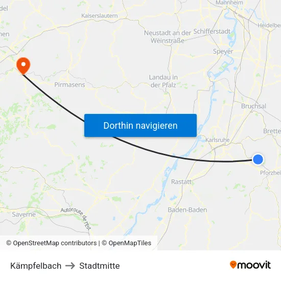 Kämpfelbach to Stadtmitte map
