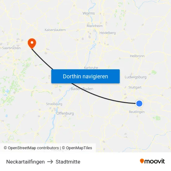 Neckartailfingen to Stadtmitte map
