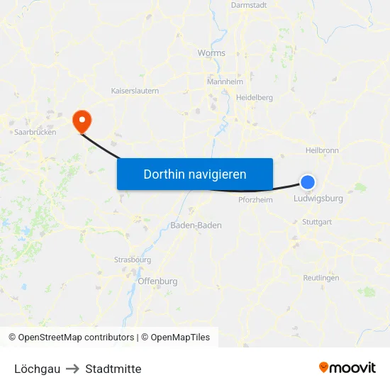 Löchgau to Stadtmitte map