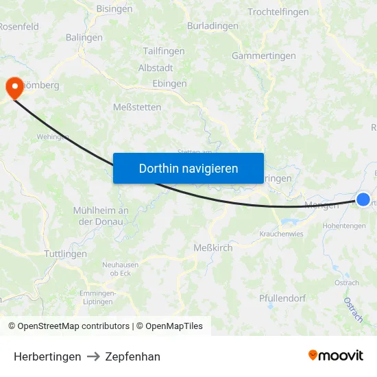 Herbertingen to Zepfenhan map