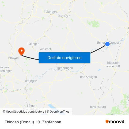 Ehingen (Donau) to Zepfenhan map