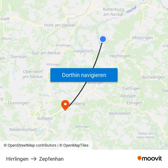 Hirrlingen to Zepfenhan map