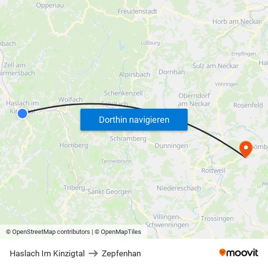 Haslach Im Kinzigtal to Zepfenhan map